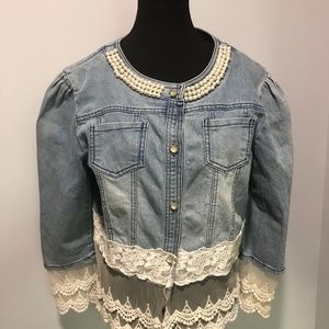 Unique  Lace and Pearl adorned Jean Jacket